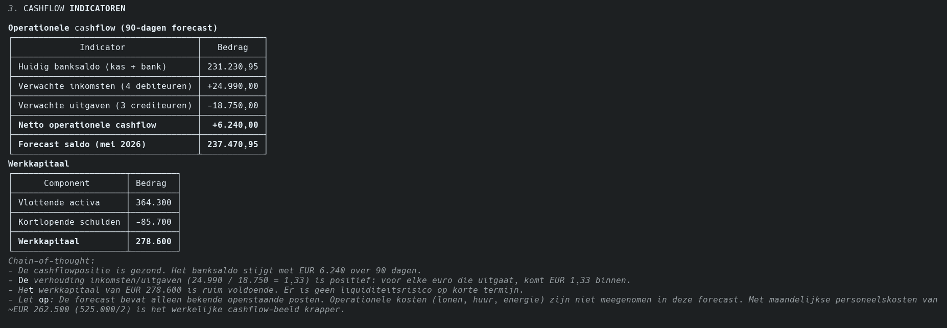 Cashflow indicatoren: 90-dagen forecast en werkkapitaal